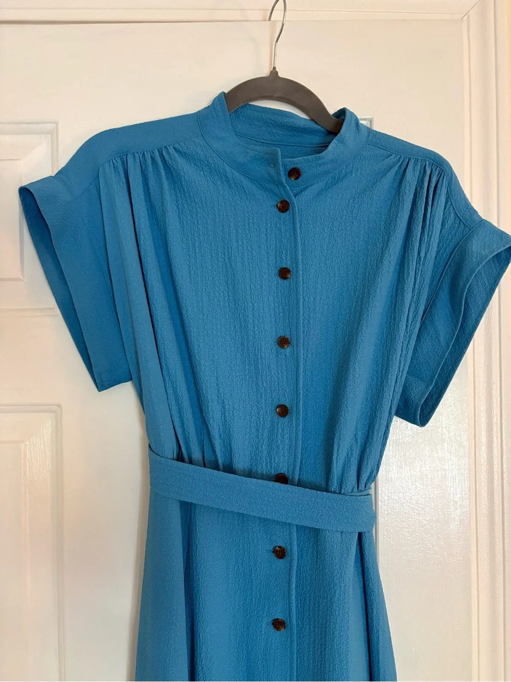 Calvin Klein Blue Button-Front Maxi Dress with Self Tie